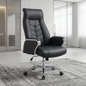 High Back Leather Office Chair with black upholstery and chrome base