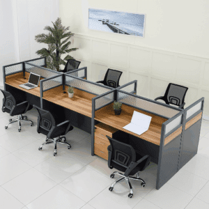 6-Way Modular Office Workstation – Black Frame with Wood Finish