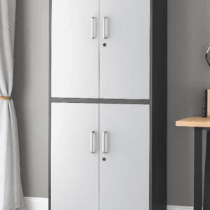 Modern 4-Door Office Storage Cabinet – White & Grey Finish with Locks