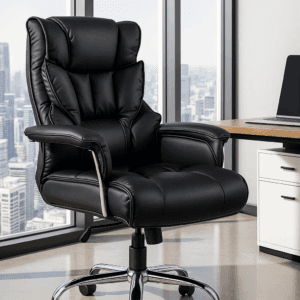 Executive Plush Leather Office Chair – Winged High-Back Design