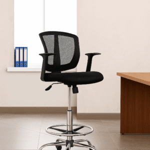 Ergonomic Mesh Drafting Chair with Foot Ring – Black