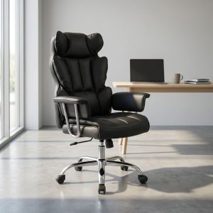 Plush Executive Office Chair with winged high back and padded armrests