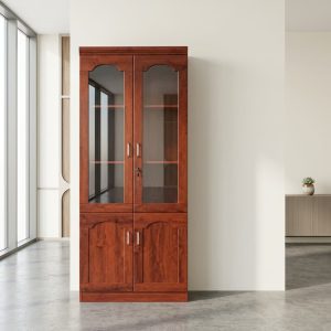 2 Door Wooden Office Cabinet with glass doors and storage shelves