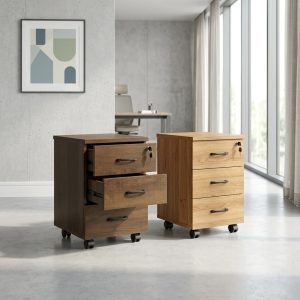 3-Drawer Wooden Mobile Pedestal with lockable top drawer