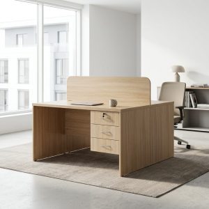 2-Way Custom Office Workstation with privacy divider and drawer storage