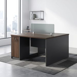 1.2M 2-Way Office Workstation with frosted glass divider and lockable storage