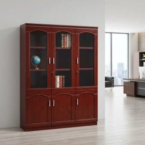3-Door Executive Bookcase with glass-front upper storage