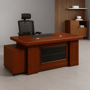 Executive Mahogany Office Desk with Side Return & Leather Inlay – 1.4m
