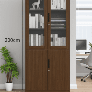 Tall Wooden Office Cabinet – 2 Glass Doors + 2 Wooden Doors (80x32x200cm)