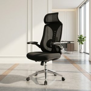 Foldable Arm Mesh Chair with adjustable headrest and breathable mesh back