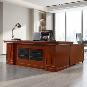 1.6M Mahogany Executive Desk with decorative black front panels