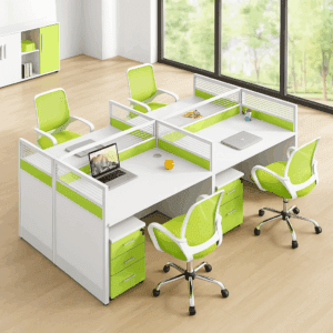 4-Way Modular Workstation – White & Green with Drawers and Dividers