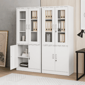 Modern White Steel Filing Cabinets with Glass Doors