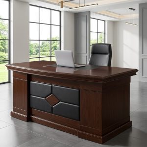 1.8m Executive Mahogany Office Desk with side return and leather-textured inlay