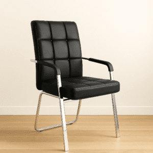 Modern Black Leather Visitor Chair – Chrome Frame with Padded Comfort