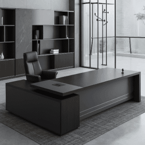 1.8m Executive Office Desk – Modern Minimalist Design in Black & Dark Wood