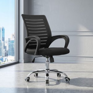 Mid-Back Mesh Office Chair with black padded seat and chrome base