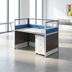 single user office workstation with privacy panels and storage