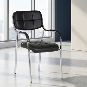 cushioned visitor chair with chrome frame and leatherette seat