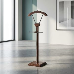 wooden valet stand with hanger and trouser bar for clothes organization