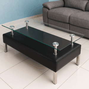 Modern Glass Coffee Table – Black Base & Chrome Legs