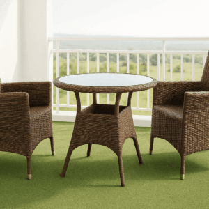 2-Seater Round Rattan Balcony Set – With Glass-Top Table