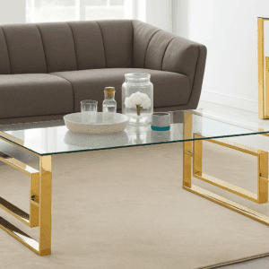 Modern Rectangular Glass Coffee Table – Gold Metal Base