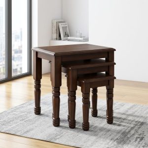 Classic wooden nesting tables set of 3 in dark brown finish