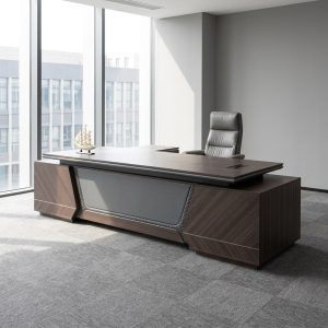 2.4M Executive L-Shaped Modern Office Desk with geometric front design