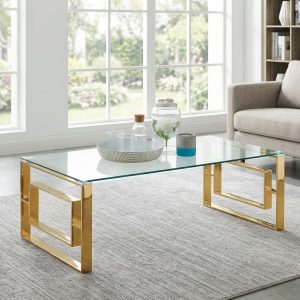 Rectangular Gold Frame Coffee Table with clear glass top