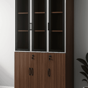 Executive Wooden Storage Cabinet with Glass Doors