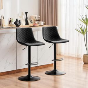Adjustable Black Bar Stool with Footrest