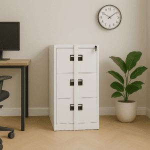 3-Drawer Steel Filing Cabinet with Central Lock Bar