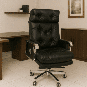Elite Tufted Black Leather Executive Office Chair with Chrome Base