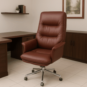 Prestige Brown Leather Executive Office Chair with Chrome Base