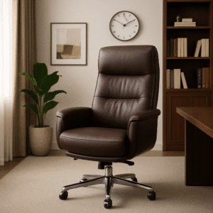 Supreme Dark Brown Leather Executive Office Chair with Chrome Base