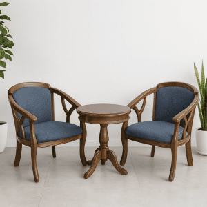 Classic Oak Reception Set – Navy Blue Fabric
