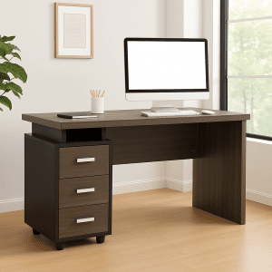 Executive 1.4M 3-Drawer Office Desk in a modern office setup with wooden finish