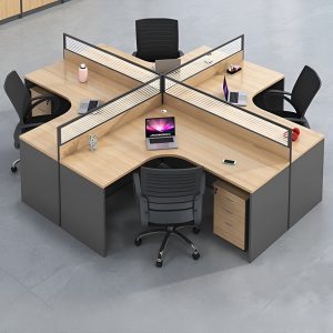 4-way curved office workstation with privacy partitions