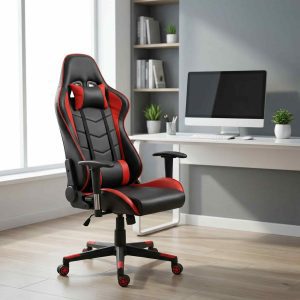 Black and red computer gaming chair with high back
