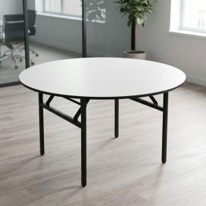 1.5M round conference table with foldable metal legs and sturdy steel frame