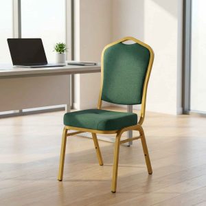 Heavy duty conference chair with green fabric and gold frame
