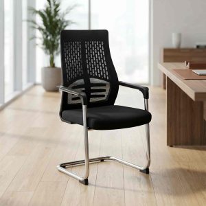 Black waiting office chair with padded seat and backrest