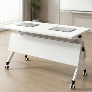 Folding conference table with flip-up top and lockable casters