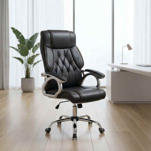 PU leather executive chair with high back and padded armrests