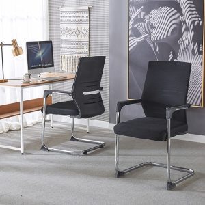 black mesh visitor chair with chrome sled base