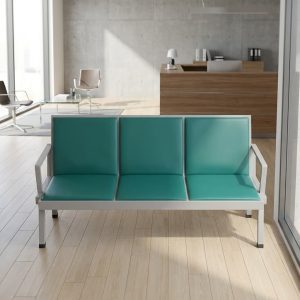 3-link PU leather waiting room bench green