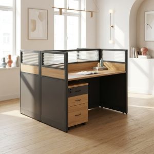 2 pax modular workstation brown with drawers