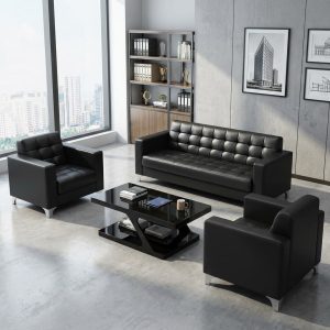 5 seater black office sofa set for reception