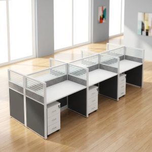6 person office workstation with acrylic partition panels